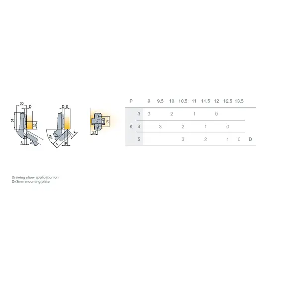 242-0B11-650-00 Петля S-type i3 с доводчиком Glissando угловая (45гр) 110/52/9 мм - 2
