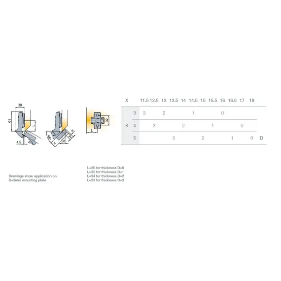 242-0B11-650-00 Петля S-type i3 с доводчиком Glissando угловая (45гр) 110/52/9 мм - 3
