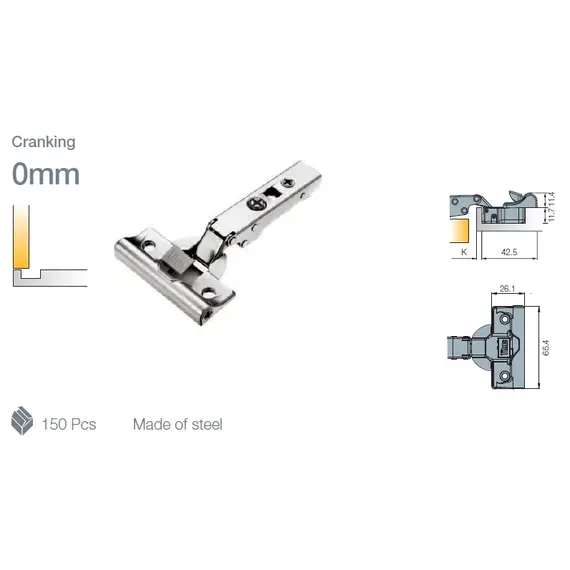 708-0XT0-054-00 Петля T-type Glissando с доводчиком для фасада толщиной до 34 мм 95/45/0 мм - 3