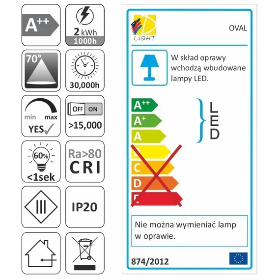 OVAL-2W-AL-40K-01 Светильник LED OVAL 2,0W 12VDC 4000K, провод 2 м, алюминий - 2