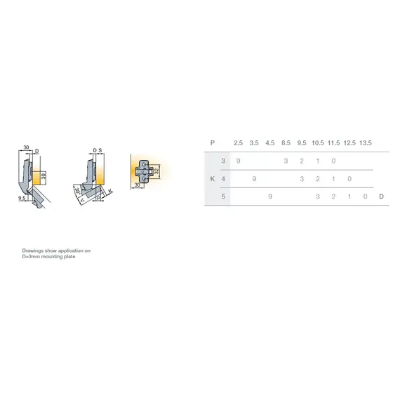 242-0923-650-00 Петля S-type i3 с доводчиком Glissando угловая (30гр) 110/52/9 мм - 2