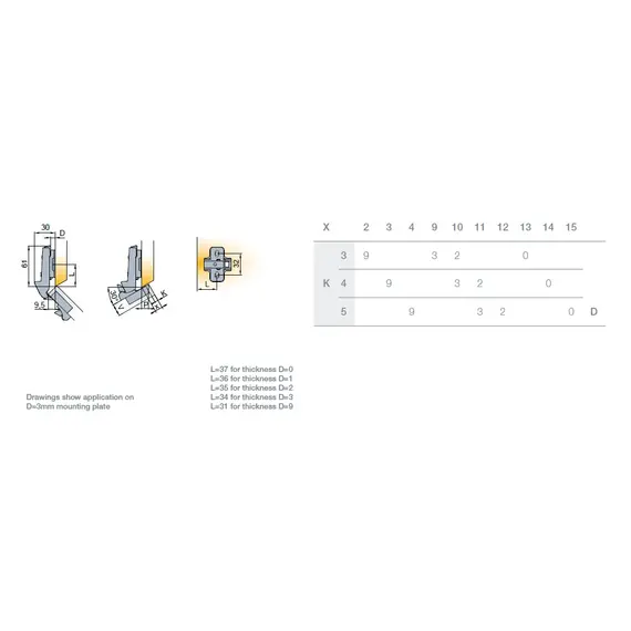 242-0923-650-00 Петля S-type i3 с доводчиком Glissando угловая (30гр) 110/52/9 мм - 3
