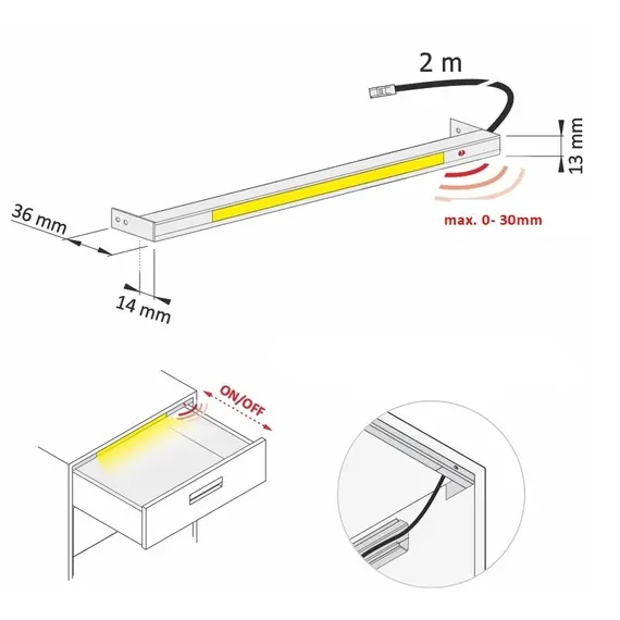 POLP-864-NU-01W Светильник LED POLARUS P 864 мм, 8W 12VDC 4000К, провод 2 м, молочный рассеиватель - 2