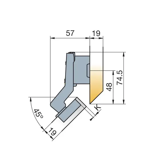 248-0L70-050-TL Петля B-type 45 градусов 110/48/18 мм - 2