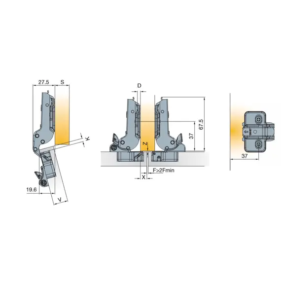 701-0CT0-054-00 Петля с доводчиком T-type Glissando 110/45/9 мм - 1