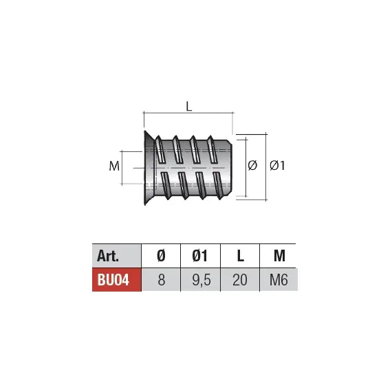 BU04ZL Футорка М6х20 мм (цинк без покрытия) - 1
