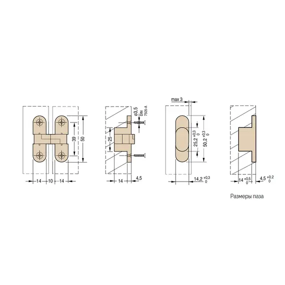 Петля скрытая для мебели 50х14 мм, латунь арт.CI000828OTT00 - 1
