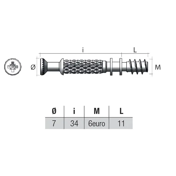 TM01FZ Дюбель стяжной М6 D7х34 мм, цинк - 1