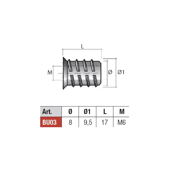 BU03ZL Футорка М6х17 мм (цинк без покрытия) - 1