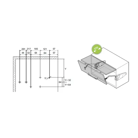 2720090006 Подъемник ФриФолд Шорт, E1fs, комплект H580-650 мм - 1