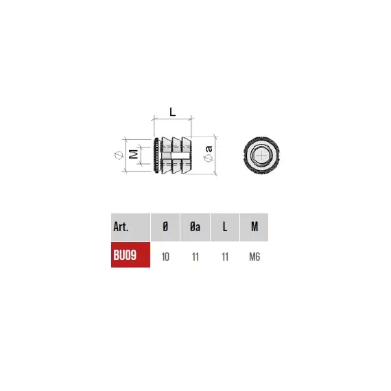 BU09PN Футорка d10х11 мм, пластик - 1