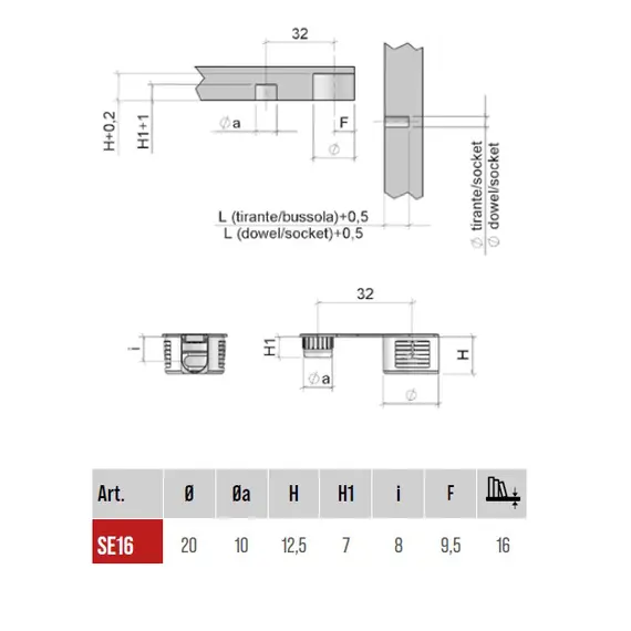SE16ZNL Эксцентрик D20x12,5 мм, никель - 1