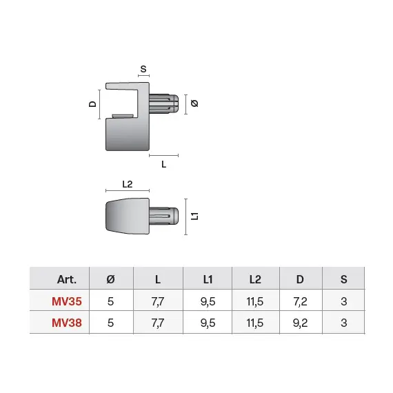 MV38ZT Полкодержатель для стеклянных полок, штырь d5mm, титан - 1