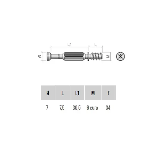 TE33FZ Дюбель стяжной М6 euro D7х41,5 мм l=34, цинк - 1