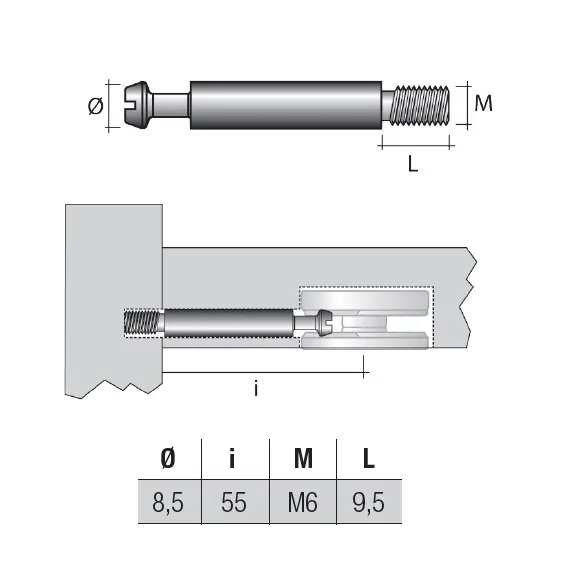 TE136FZ Дюбель стяжной М6 D8,5х49 мм, цинк - 1