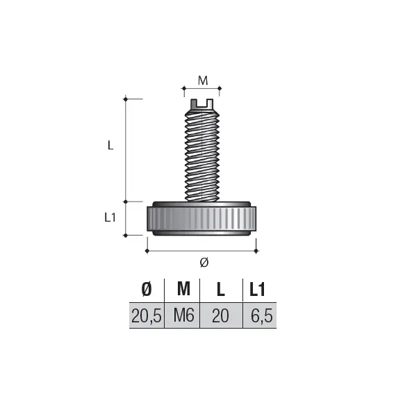 PI10PNE Опора регулируемая M6x20, D20 - 1