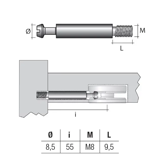 TE135FZ Дюбель стяжной М8 D8,5х49 мм, цинк - 2