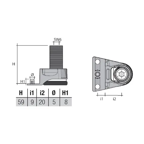 PI33 Опора регулируемая, 1 штырь - 1