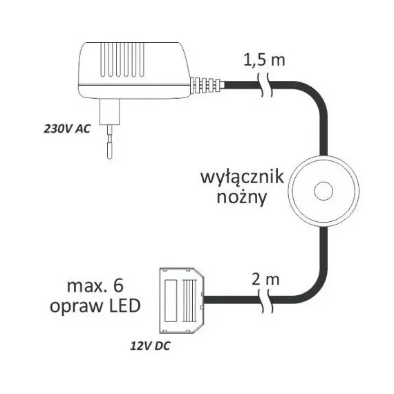 ZAS-SI-12DC-18W-MNW Блок питания LED 18W 12VDC, ножной выключатель, разветвитель 6 гнезд, провод 3,5 м - 2