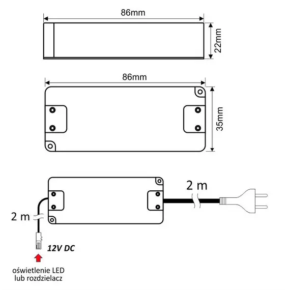 U12-007-SP-2B0-201B Блок питания LED STANDARD PLUS 7W 12VDC, белый провод 4 м,  мини-гнездо - 2