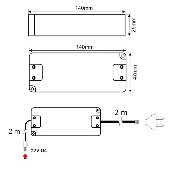U12-012-SP-2B0-201B Блок питания LED STANDARD PLUS 12W 12VDC, белый провод 4 м,  мини-гнездо - 2