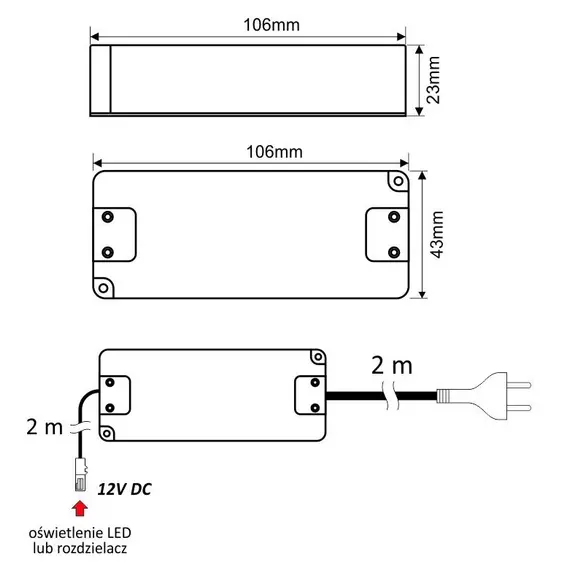U12-016-SP-2B0-201B Блок питания LED STANDARD PLUS 16W 12VDC, белый провод 4 м,  мини-гнездо - 2