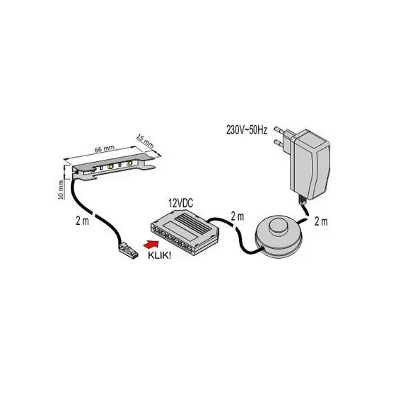 ZPRFT-2-30K-01W Комплект светильник LED KLIPS пластиковый 3000К (2 шт.), ножной выключатель, блок питания - 10