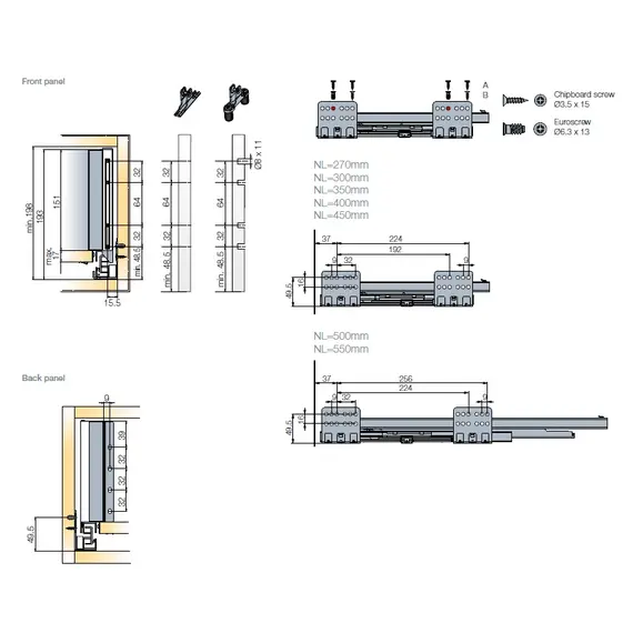 656-8373-150-00 Выдвижной ящик Tekform Slimline+ DW145 550 мм, Screw-in, белый - 1