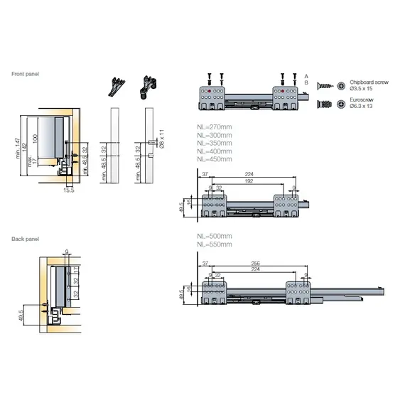 656-8360-150-00 Выдвижной ящик Tekform Slimline+ DW100 270 мм, Screw-in, белый - 1