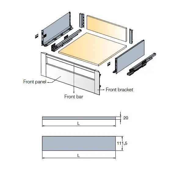 656-8132-515-00 Планка фронтальная внутренняя 1200 для ящиков Tekform slimline+ DW145/182, антрацит - 2