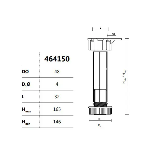 464150 Ножка-опора регулируемая 146 мм Kum-Plast - 1