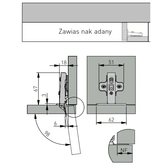 Петля накладная без пружины и шурупа ZP-COCA450-BE-F - 1