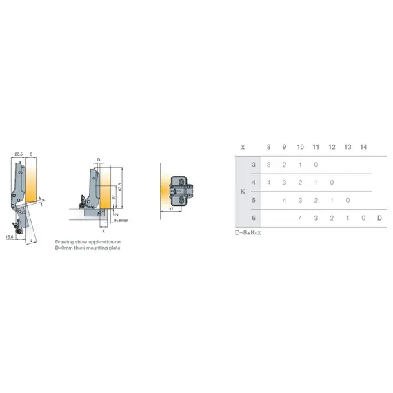 701-0BT2-650-00 Петля T-type Glissando с доводчиком и винтами 110/45/5 мм - 10