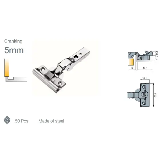 701-0BS1-650-00 Петля T-type Glissando с доводчиком 110/48/5 мм для машинной установки - 6