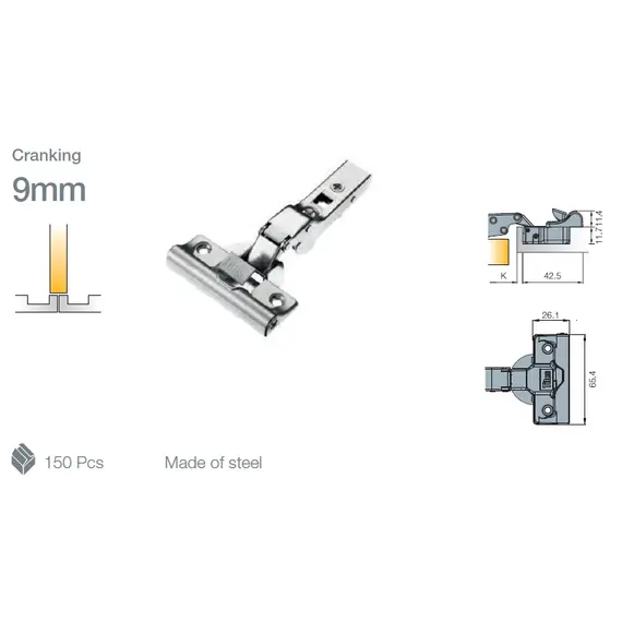 701-0CT2-650-00 Петля T-type Glissando с доводчиком и винтами 110/45/9 мм - 6