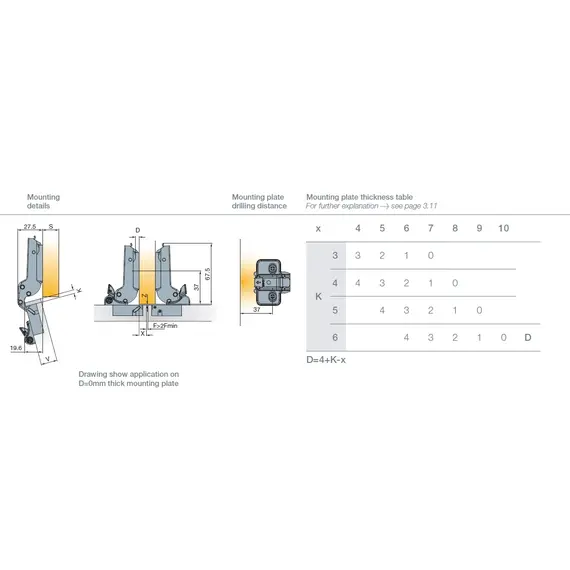 701-0CT2-650-00 Петля T-type Glissando с доводчиком и винтами 110/45/9 мм - 10