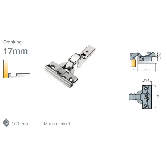 701-0DT2-650-00 Петля T-type Glissando с доводчиком и винтами 110/45/17 мм - 6