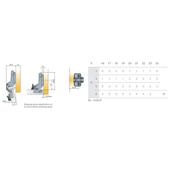 701-0DT2-650-00 Петля T-type Glissando с доводчиком и винтами 110/45/17 мм - 10