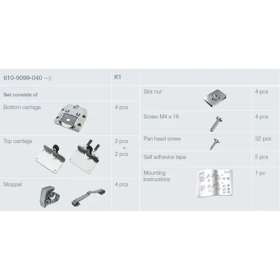 610-9099-040-K1 Механизм Set 200s для систем раздвижных дверей с нижним ходом (2 двери) - 1