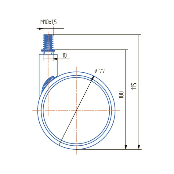 Опора колесная ОКМ-81М/Х металл, штырь М10, мягкий ход - 1