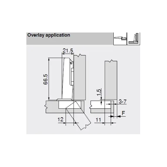 71B3590 Петля Clip top Blumotion стандартная 110°, накладная, чашка петли: INSERTA, никель - 1