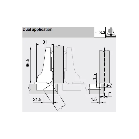 71B3650 Петля Clip top Blumotion стандартная 110°, полунакладная, чашка петли: на шурупы, никель - 1
