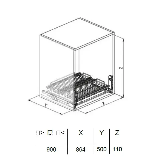 999T.900 Сушка выдвижная в нижний ящик, глубина 500 мм, шкаф 900 мм - 1