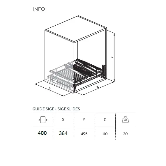 999G.SIGE.500.400 Сушка выдвижная в нижний ящик, глубина 500 мм, шкаф 450мм - 1