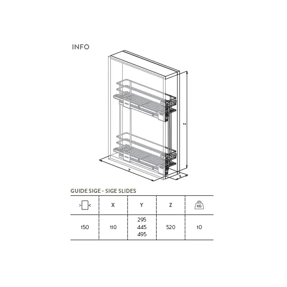 002G.450.150 Корзина выдвижная, глубина 450 мм, шкаф 150мм - 1