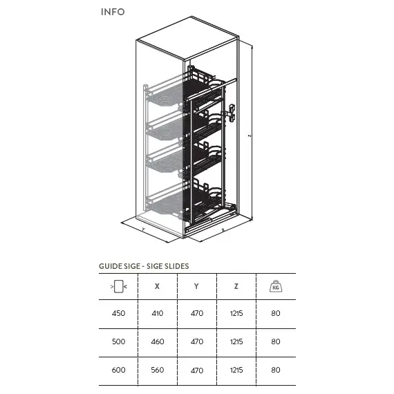 230B.600 Колонна выдвижная, 8 корзин, шкаф 600мм - 1
