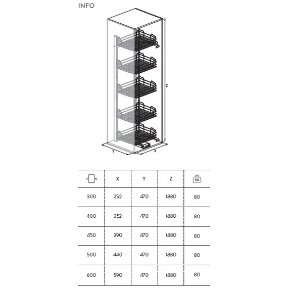 295.onebox.450 Колонна выдвижная (компл), 5 корзин, шкаф 450мм - 2