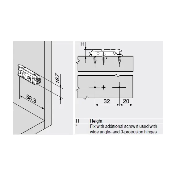175H3100 Планка Clip ответная, прям., 0 мм, на шурупы, Регулировка по высоте: эксцентрик, 2 шт. в компл, никель - 1