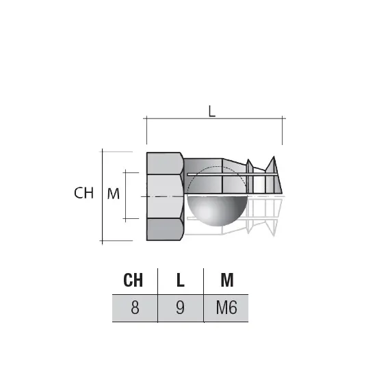BU39OL Муфта М6 8х9 мм с шариком латунь - 1
