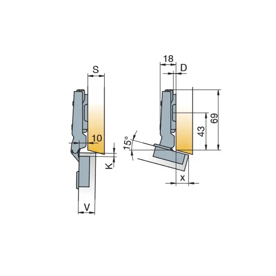 248-0V14-050-TL Петля S-Type -15 градусов 110/45/0 мм - 8